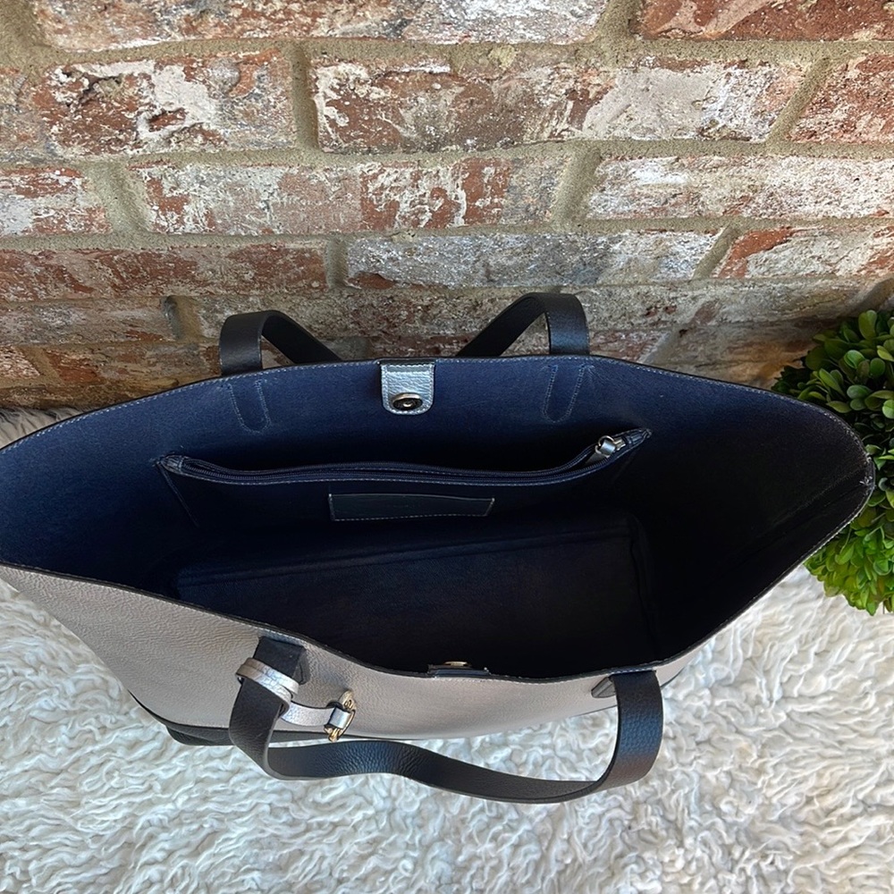 Cole Haan Palermo Silver and Black Two-Tone Leather Tote Bag - Picture 5 of 12